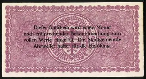 Notgeld Ahrweiler 1918, 50 Pfennig, Stadtwappen