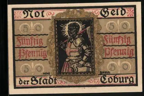 Notgeld Coburg 1919, 50 Pfennig, Veste Coburg, Ritter in Rüstung