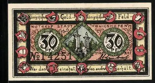 Notgeld Königshofen, 30 Pfennig, Marktplatz, Denkmal