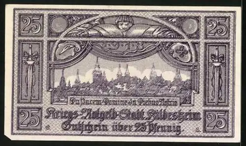 Notgeld Hildesheim 1920, 25 Pfennig, Stadtwappen