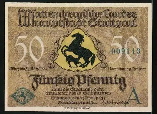 Notgeld Stuttgart 1921, 50 Pfennig, Altes Schloss und Stiftskirche