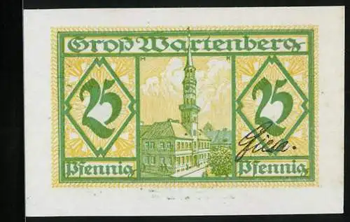 Notgeld Gross Wartenberg 1920, 25 Pfennig, Rathaus, Wappen