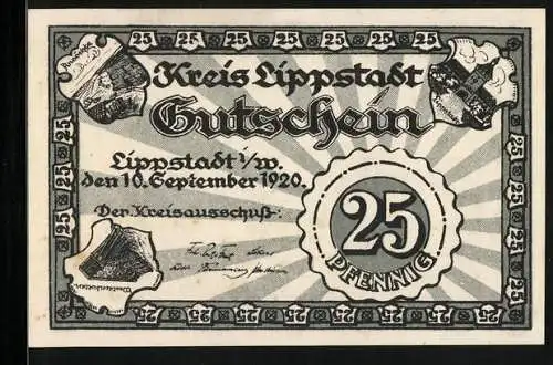 Notgeld Lippstadt 1920, 25 Pfennig, Westernkotten, Wappen