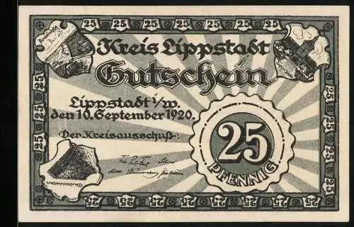 Notgeld Lippstadt i. W. 1920, 25 Pfennig, Westenkotten, Wappen