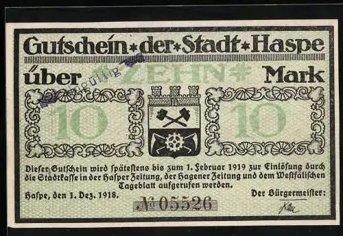 Notgeld Haspe 1918, 10 Mark, Der alte Harkot und sein Haus