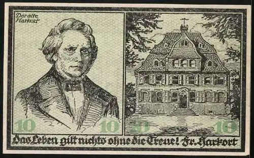 Notgeld Haspe 1918, 10 Mark, Der alte Harkot und sein Haus