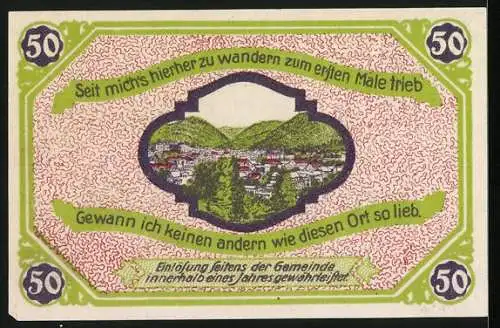 Notgeld Friedrichroda i. Thür., 50 Pfennig, Gesamtansicht in den Hügeln