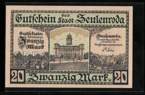 Notgeld Zeulenroda 1918, 20 Mark, Blick aufs Rathaus