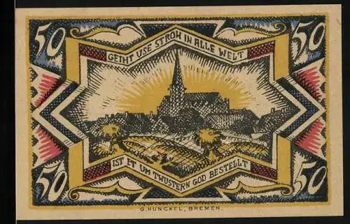 Notgeld Twistringen 1921, 50 Pfennig, Ortsansicht mit der Kirche