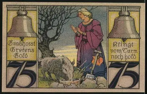 Notgeld Twistringen 1921, 75 Pfennig, Frau gibt einem Schwein zu Essen
