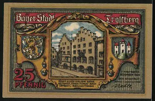 Notgeld Trostberg 1920, 25 Pfennig, Partie am Rathaus