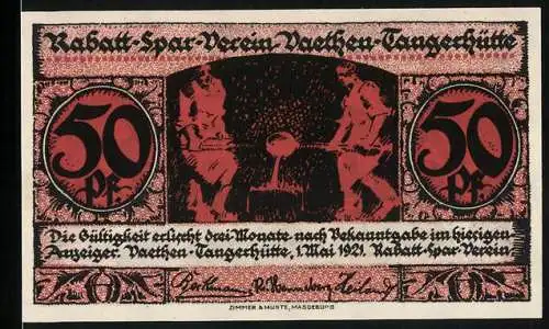 Notgeld Vaethen-Tangerhütte 1921, 50 Pfennig, Neues Schloss, Eisengiesserei