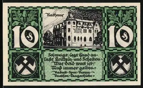 Notgeld Vaethen-Tangerhütte 1921, 10 Pfennig, Rathaus, Volksschule