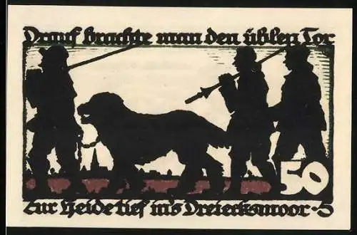 Notgeld Vechta 1922, 50 Pfennig, Die Festung, der Hund wird ins Moor gebracht