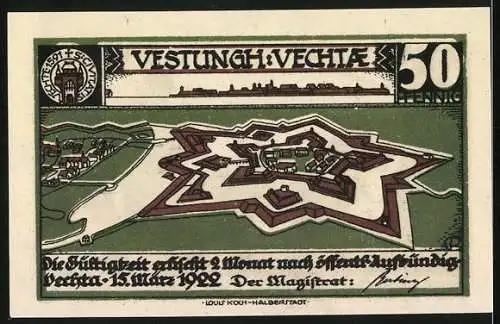 Notgeld Vechta 1922, 50 Pfennig, Die Festung, der Hund wird ins Moor gebracht