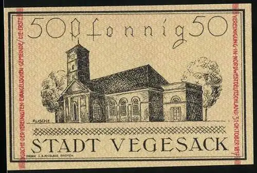 Notgeld Vegesack 1921, 50 Pfennig, Die Kirche