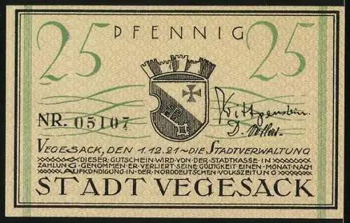 Notgeld Vegesack 1921, 25 Pfennig, Raddampfer auf der Weser