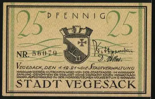 Notgeld Vegesack 1921, 25 Pfennig, Raddampfer Die Weser