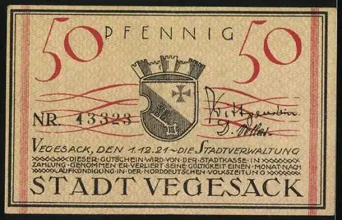 Notgeld Vegesack 1921, 50 Pfennig, Partie an der Kirche