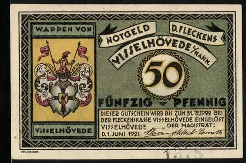 Notgeld Visselhövede 1921, 50 Pfennig, Kirche mit Glockenturm