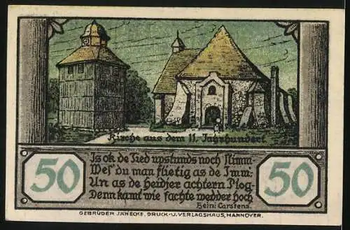 Notgeld Visselhövede 1921, 50 Pfennig, Kirche aus dem 11. Jahrhundert