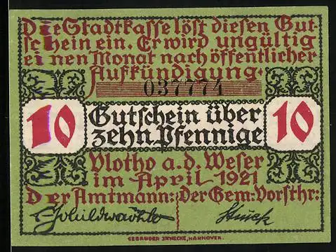 Notgeld Vlotho a. d. Weser 1921, 10 Pfennig, Das Wappen