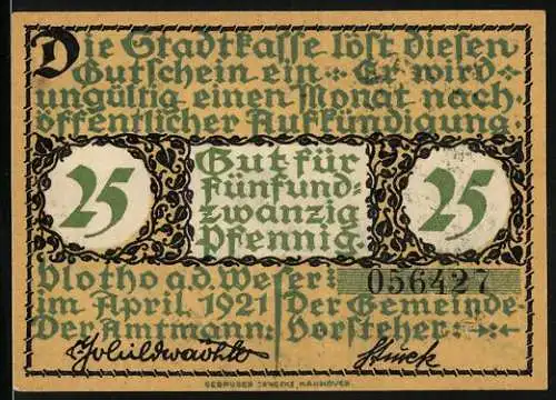 Notgeld Vlotho a. d. Weser 1921, 25 Pfennig, Mann mit Laute auf einem Hügel mit Flussblick
