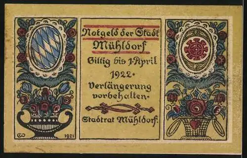 Notgeld Mühldorf 1921, 30 Pfennig, Stadttor