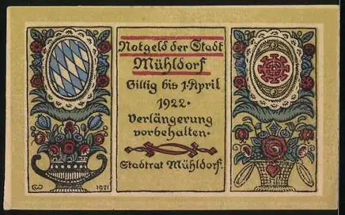 Notgeld Mühldorf 1921, 30 Pfennig, Partie am Stadttor