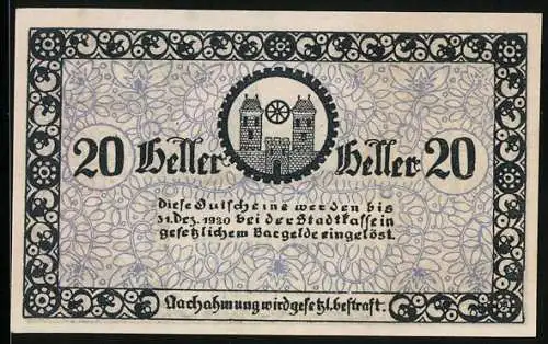 Notgeld Radstadt 1920, 20 Heller, Ortspartie, Wappen
