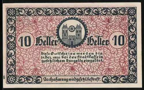 Notgeld Radstadt 1920, 10 Heller, Ortspartie, Wappen