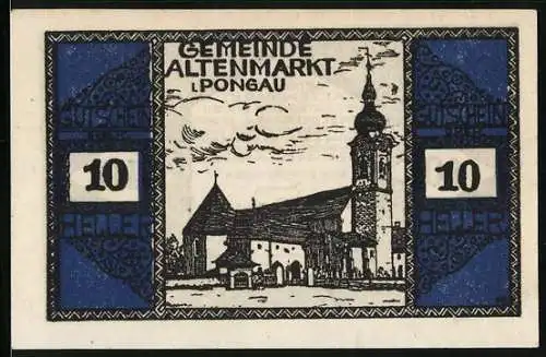 Notgeld Altenmarkt /Pongau 1920, 10 Heller, Ornamente, Kirche