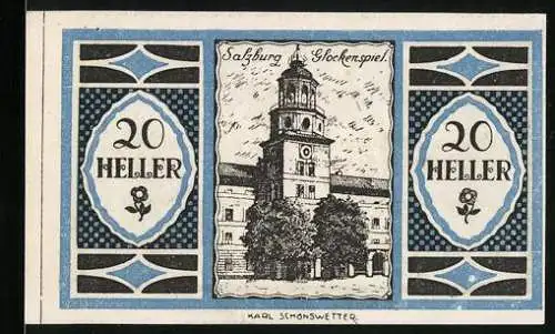 Notgeld Salzburg 1920, 20 Heller, Glockenspiel, Burg