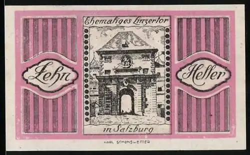 Notgeld Salzburg 1920, 10 Heller, Linzertor, Burg