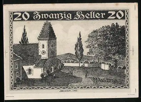 Notgeld Walding 1920, 20 Heller, Turmgebäude, Ornamente