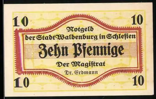 Notgeld Waldenburg /Schlesien 1919, 10 Pfennig, Ornamente