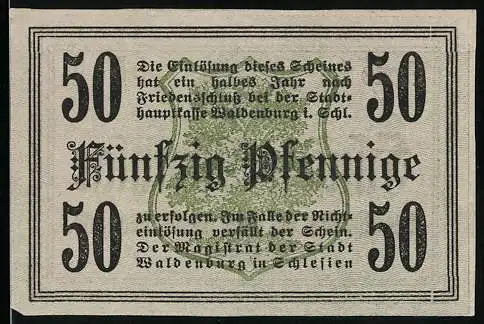 Notgeld Waldenburg /Schlesien, 50 Pfennig, Wappen