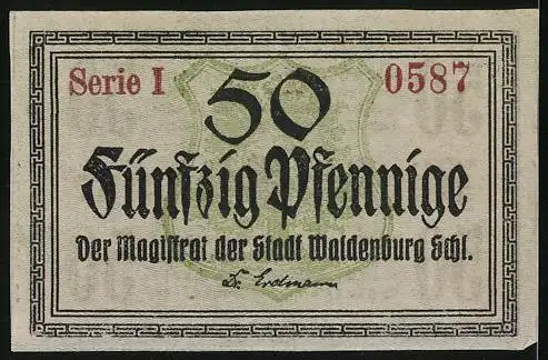 Notgeld Waldenburg /Schlesien, 50 Pfennig, Wappen