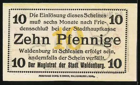 Notgeld Waldenburg /Schlesien, 10 Pfennig, Ornamente