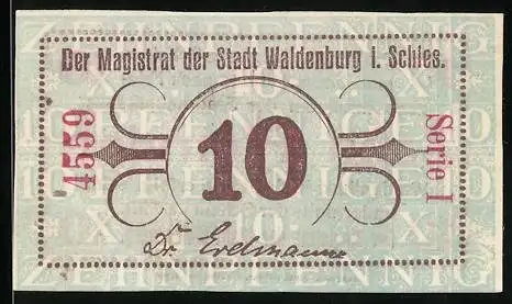 Notgeld Waldenburg /Schlesien, 10 Pfennig, Ornamente