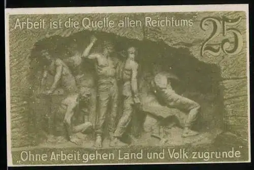 Notgeld Waldenburg /Schlesien 1920, 25 Pfennig, Baum, Bergarbeiter unter Tage