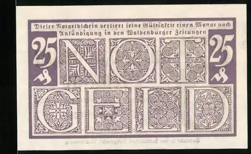 Notgeld Waldenburg /Schlesien 1920, 25 Pfennig, Ornamente