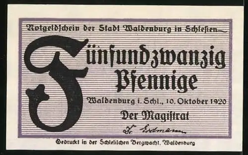 Notgeld Waldenburg /Schlesien 1920, 25 Pfennig, Ornamente