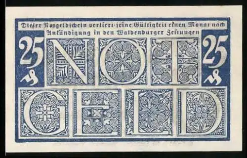 Notgeld Waldenburg /Schlesien 1920, 25 Pfennig, Ornamente