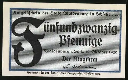 Notgeld Waldenburg /Schlesien 1920, 25 Pfennig, Ornamente