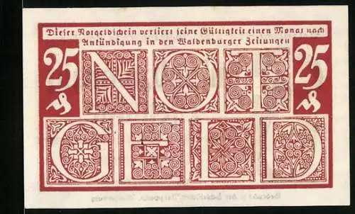 Notgeld Waldenburg /Schlesien 1920, 25 Pfennig, Ornamente
