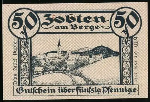 Notgeld Zobten am Berge 1919, 50 Pfennig, Ortsansicht, Wappen