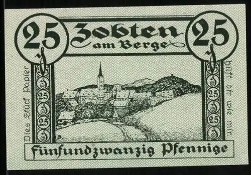 Notgeld Zobten am Berge 1919, 25 Pfennig, Ortsansicht, Wappen