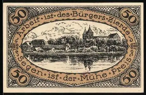 Notgeld Neidenburg /O.-Pr. 1920, 50 Pfennig, Wappen, Ortsansicht vom Wasser