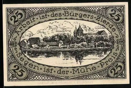 Notgeld Neidenburg /O.-Pr. 1920, 25 Pfennig, Wappen, Ortsansicht vom Wasser